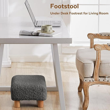 Small Foot Stool Ottoman, Sherpa Footstool Ottoman Foot Rest for Couch, Rectangle Footstools and Ottomans Small for Living Room, Entryway and Bedroom (Gray)