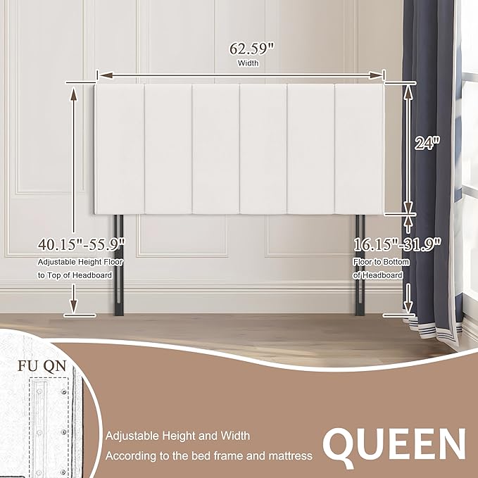 HAOBO Home Upholstered Headboards Foldable Queen/Full Faux Leather Panels with Height Adjustments-White