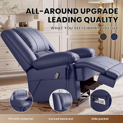 Large Dual Motor Power Lift Recliner Chair with Massage and Heat for Elderly People, Infinite Position,USB Ports and Remote Control,Breathable Leather (Blue)