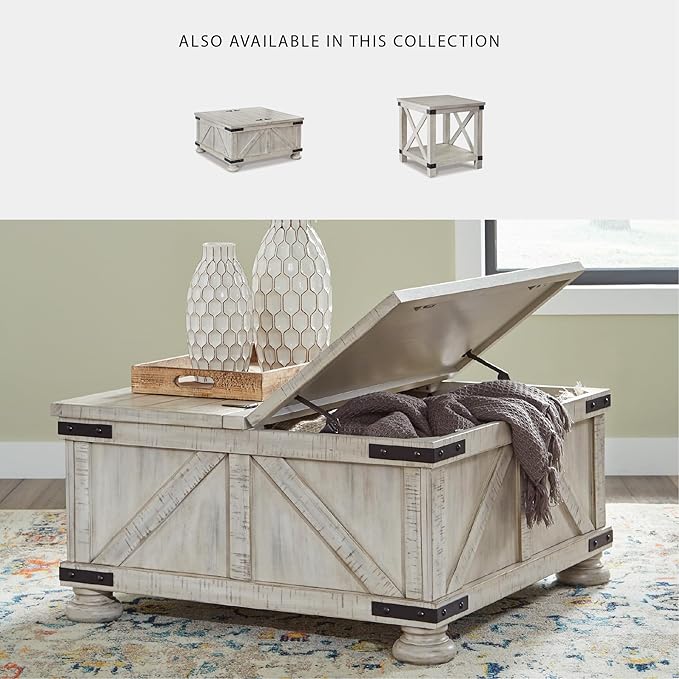 Signature Design by Ashley Carynhurst Casual Cocktail Table with Storage, Whitewash