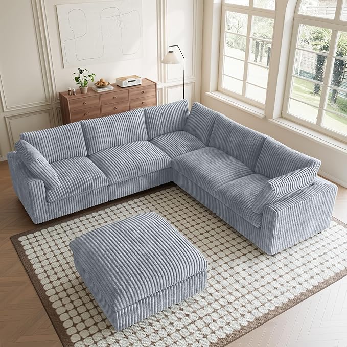 Modular Sectional Sofa, Convertible L Shaped Sectional Couches for Living Room,Deep Seat Cloud Couch,5 Seat Comfy Modular Sofa with Ottoman, Removable Covers,Gray