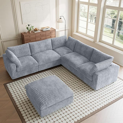 Modular Sectional Sofa, Convertible L Shaped Sectional Couches for Living Room,Deep Seat Cloud Couch,5 Seat Comfy Modular Sofa with Ottoman, Removable Covers,Gray
