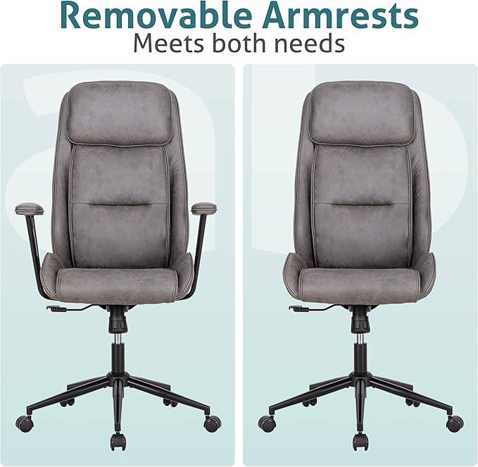 High Back Office Desk Chair,Ergonomic Reclining Office Chair,Modern Swivel Computer Chair,Conference Room Chairs,Grey Leather Chair with Lumbar Support,330lbs