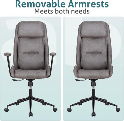 High Back Office Desk Chair,Ergonomic Reclining Office Chair,Modern Swivel Computer Chair,Conference Room Chairs,Grey Leather Chair with Lumbar Support,330lbs