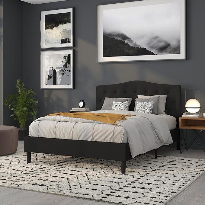 BizChair Tufted Upholstered Queen Size Headboard in Black Fabric
