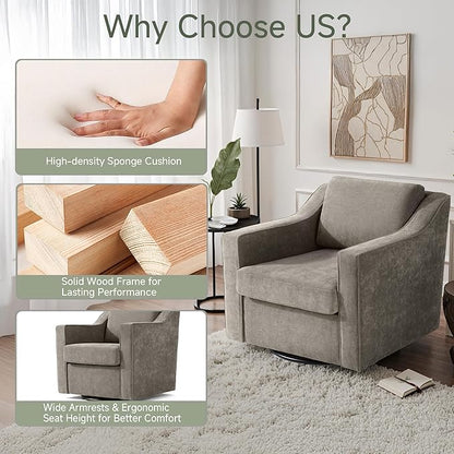 UIXE Swivel Accent Chairs Set of 2, Chenille Upholstered Arm Chair for Living Room, Modern Club Armchair Comfy Single Sofa Bedroom Reading Seat with Lumbar Pillow - Sand