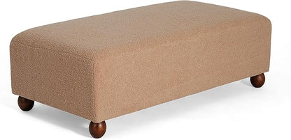 Christopher Knight Home Rika 48" Comfy Boucle Upholstered Bedroom Bench, Ottoman Bench with Rounded Wooden Legs, Spacious Seating, Long Footstool for Living Room, Entryway Bench, Tan Brown