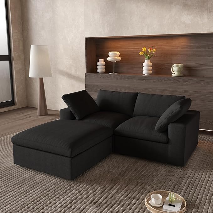 Cloud Couch Modular Sectional Sofa with Storage Ottoman,L Shaped Couch for Living Room,80.3" inch Down Filled 3 Seater Convertible Sectional Sofas for Office Apartment (Black)