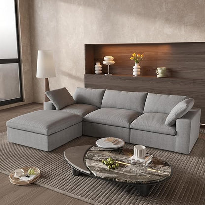 Cloud Couch Modular Sectional Sofa with Storage Ottoman,L Shaped Couch for Living Room,120.45inch Down Filled 4 Seater Convertible Sectional Sofas,Covers Washable&Replaceable (Grey)