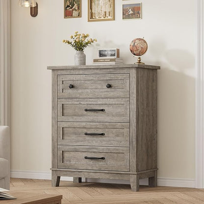 GarveeHome 4 Dresser for Bedroom, 34.8 in Tall Vertical Drawer Dresser with Large Storage, Freestanding Wooden Closet Chest for Bedroom, Living Room, Grey