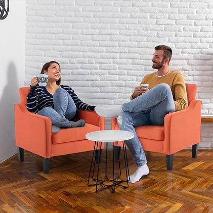VINGLI Accent Chairs Set of 2 Living Room Chairs Burnt Orange Reading Chair for Bedroom Scooped Arm Chair Mid Century Modern Accent Chairs Upholstered Comfy Chair for Apartment, Waiting Room
