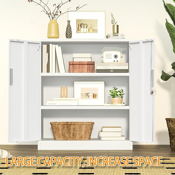 Metal Storage Cabinet, 36 Inch Tall Metal Storage Cabinet with Doors and Shelves, Pantry Cabinets for Kitchen Storage, Garage Cabinet for Living, Dining Room, Assemble Required.