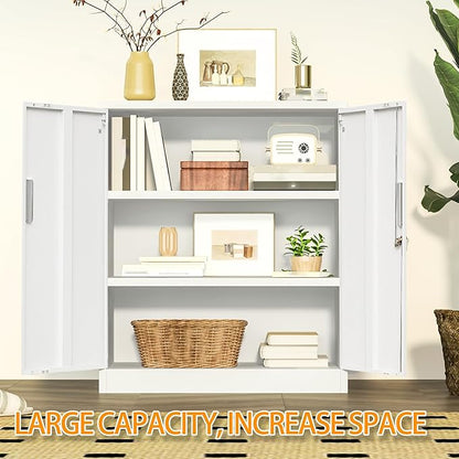 Metal Storage Cabinet, 36 Inch Tall Metal Storage Cabinet with Doors and Shelves, Pantry Cabinets for Kitchen Storage, Garage Cabinet for Living, Dining Room, Assemble Required.
