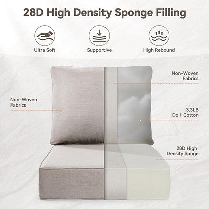 Luxury 6" Outdoor Cushions for Patio Furniture, 24x24x6" Thick Seat Cushion Set, Fade Resistant Couch Chair Replacement Cushions High Density Deep Wicker Chair Cushion with Removable Cover, Beige
