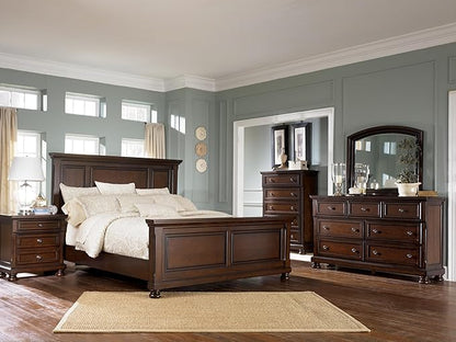 Signature Design by Ashley Porter Traditional Queen Panel Bed, Hand-Finished, Foundation or Box Spring Needed, Wood, 67.81" W x 88.25" D x 60.25" H, Dark Brown