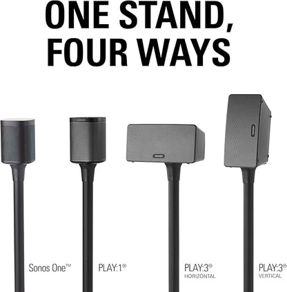 SANUS Wireless Sonos Speaker Stand for Sonos One, Play:1, & Play:3 - Audio-Enhancing Design with Built-in Cable Management - Pair (Black) - WSS22-B1