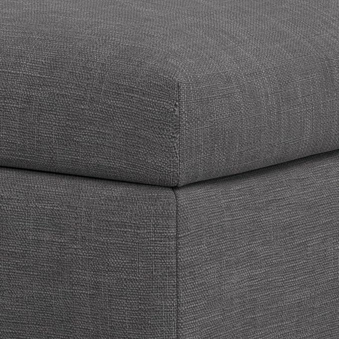 SIMPLIHOME Rebecca 36 inch Wide Mid Century Rectangular Coffee Table Storage Ottoman with Lift Up Lid in Slate Grey Polyester Linen Look, Assembled, for The Living Room, Entryway and Family Room