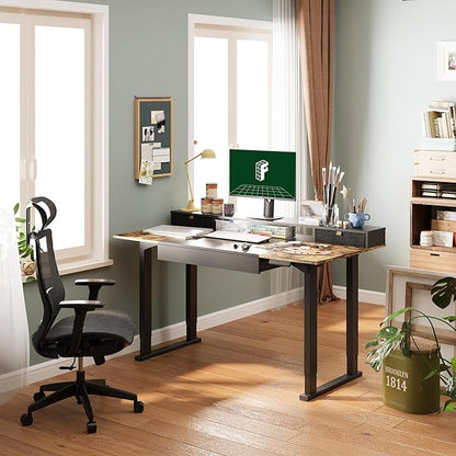 FLEXISPOT 63x32 in 4-Leg Standing Desk with Storage Electric Adjustable Height with 3 Drawers & Shelving Home Office Workstation (Black + Special Walnut Top)