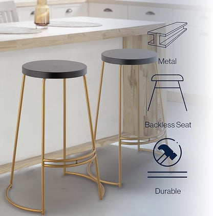 JONATHAN Y BSL1001A Hula 28.75" Modern Designer Iron Curved Backless Bar Stool for Home, Kitchen, Dining Room, Workspaces, Cafes and Resturants, Black Seat with Gold Frame