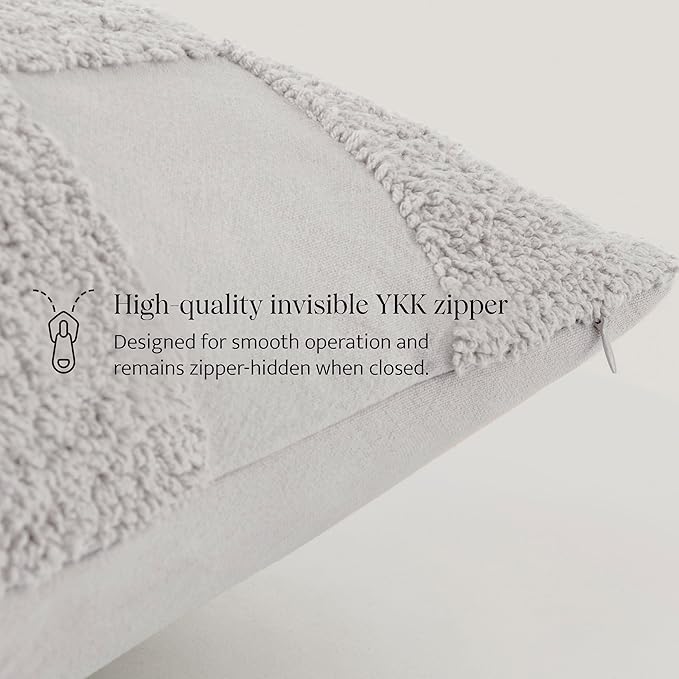 Double Stitch Checkered Throw Pillow Covers - 100% Cotton Set of 2 Tufted Boho Decorative Pillow Covers 20x20, Made in India, Square Cushion Case, Modern Home Decor for Couch, Sofa, Winter Sky