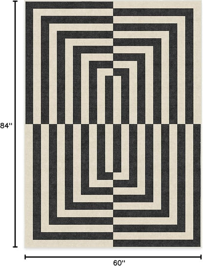 RUGGABLE x Jonathan Adler Machine Washable Modern Area Rug – Op Art Charcoal 5x7, Stain-Resistant, Non-Slip – Medium Rugs for Living Room, Bedroom, Hallway, Entryway & Office–with Standard Pad