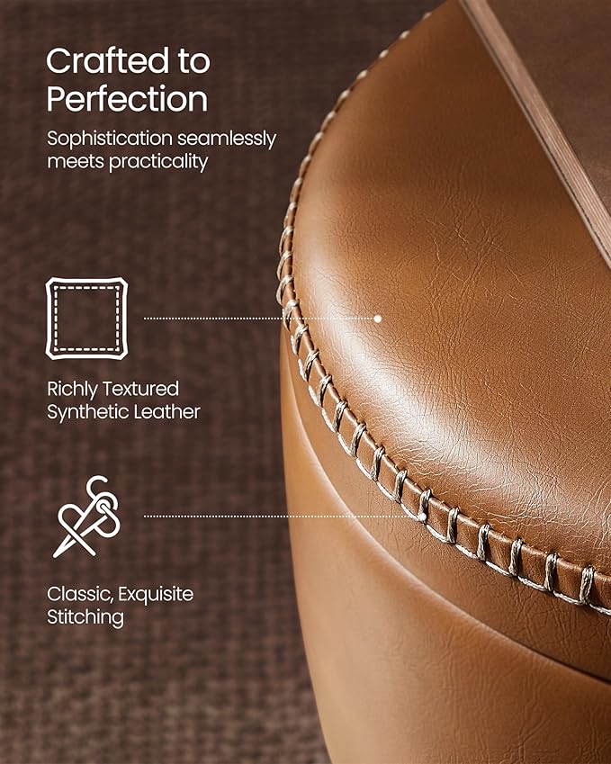 VASAGLE EKHO Collection - 360° Swivel Bar Stools Set of 4, Height Adjustable Barstools with Storage, Synthetic Leather with Stitching, Mid-Century Modern, Kitchen Bar, Easy Assembly, Caramel Brown