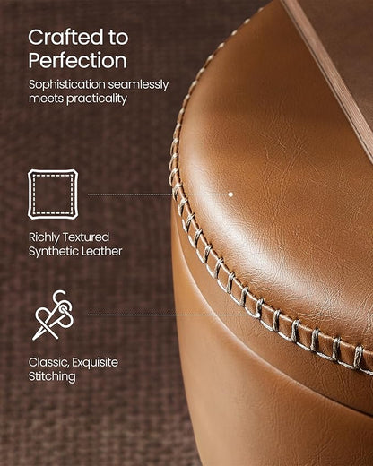 VASAGLE EKHO Collection - 360° Swivel Bar Stools Set of 4, Height Adjustable Barstools with Storage, Synthetic Leather with Stitching, Mid-Century Modern, Kitchen Bar, Easy Assembly, Caramel Brown