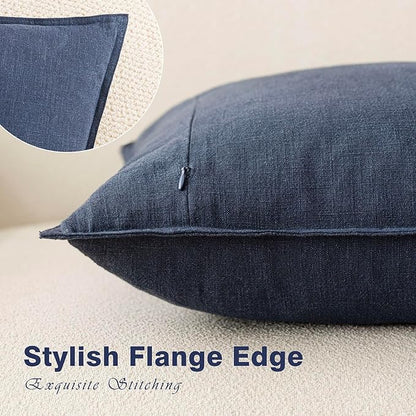 Foindtower Pack of 2, Decorative Linen Soild Throw Pillow Covers Soft Accent Square Cushion Case Boho Farmhouse Pillowcase for Chair Couch Sofa Bedroom Living Room Home Decor 16 x 16 Inch Navy Blue