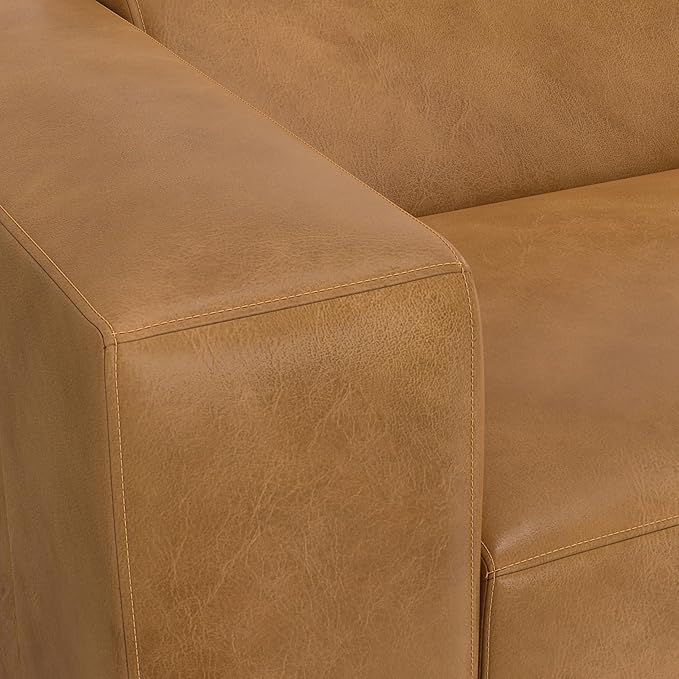 SIMPLIHOME Rex 2-Seater Modular Sofa in Full-Grain Genuine Leather, Sienna, 88-inches Wide, Handcrafted Leather Loveseat Sofa for Living Room