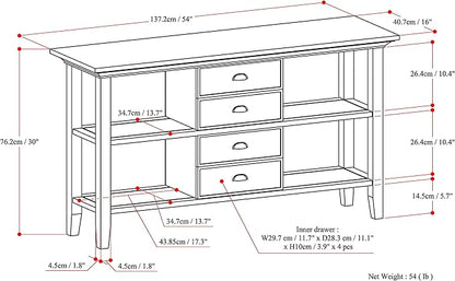 SIMPLIHOME Redmond SOLID WOOD 54 inch Wide Transitional Console Sofa Table in Farmhouse Grey for the Living room Entryway and Bedroom