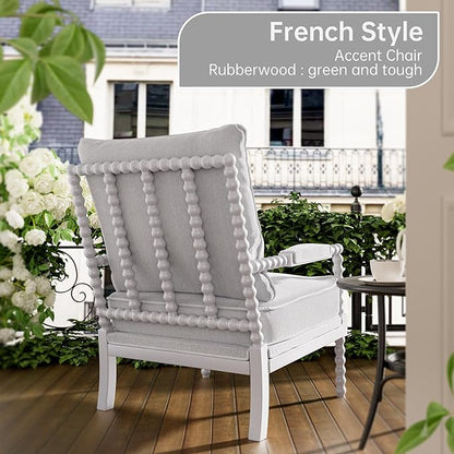 Morden Fort Linen Fabric Spindle Accent Chairs Set of 2, French Style Chairs with High Resilience Spring Cushion and Armrest Pads, Leisure Armchair for Living Room Bedroom Farmhouse Office Balcony