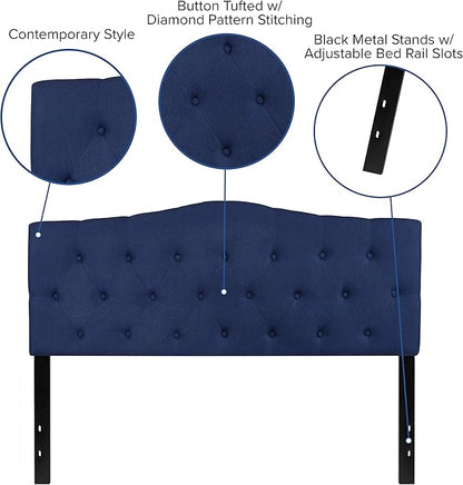 BizChair Tufted Upholstered Queen Size Headboard in Navy Fabric