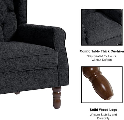 Accent Chair, Upholstered Armchair with Button Tufted High Back & Solid Wood Legs, Comfy Wingback Reading Single Sofa Chair for Small Spaces, Living Room, Bedroom-Blue,1 SEAT