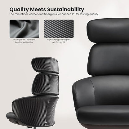 EUREKA ERGONOMIC Royal Rowan Leather Desk Chair, Microfiber PU Leather Office Chair with Wheels and Headrest, High Back Office Chair, Executive Office Chair Comfy for Home & Office, Black