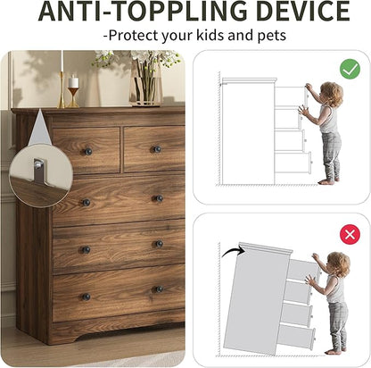 55 Inch Wide Dresser for Bedroom, 10 Drawer Dresser with Large Drawers, Thickened Top, Wood Chest for Living Room, Hallway, Walnut