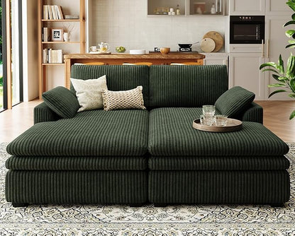 Belffin Large Modular Sectional Sofa with Deep Chaise, 73.6" Corduroy L Shaped Couch with 9" Soft Dual-Layer Seats Cushion for Living Room, Apartment, Green