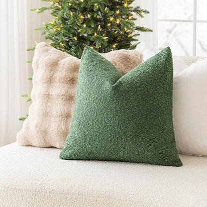 Foindtower Pack of 2 Textured Boucle Throw Pillow Covers Accent Solid Pillow Cases Cozy Soft Decorative Couch Cushion Case for Chair Sofa Bedroom Living Room Home Decor 18 x 18 Inch Hunter Green