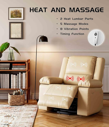 GarveeHome Power Lift Recliner Chair - Heat and Massage, Faux PU Electric Lift Recliner for Elderly & Mobility Impaired, Adjustable Back and Legs, Heavy Duty Lift Chair for Seniors