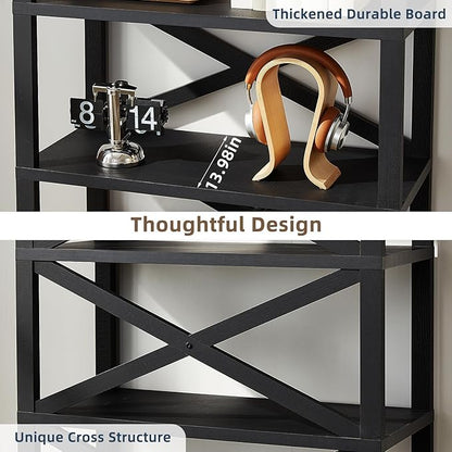 5 Tier Bookshelf 70" Tall Bookcase with Barn Doors,Large Farmhouse Display Book Shelf with Adjustable Shelves and Storage Cabinet，Library Wood Bookshelves for Living Room,Kitchen,Antique Black