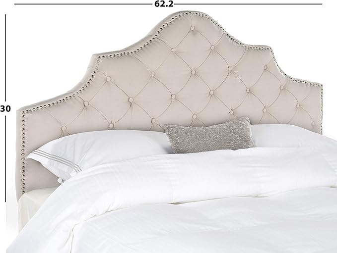 Safavieh Arebelle Taupe Linen Upholstered Tufted Headboard - Silver Nailhead (Queen)
