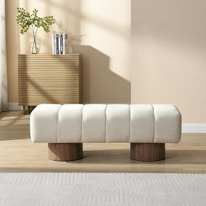 Christopher Knight Home Manila 50" Chenille Fabric Dining Bench for 2 People, Upholstery Ottoman Bench, End of Bed Footstool, Living Room Sofa Extra Seat/Footrest, No Assembly Needed, Light Beige