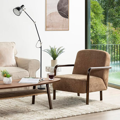 Glitzhome Accent Chair Set of 2, Mid-Century Modern Living Room Chairs with Extra-Cushioned Fabric & Walnut Rubber Wood Frame, Comfy Armhairs for Living Room/Bedroom/Reading Room/Office