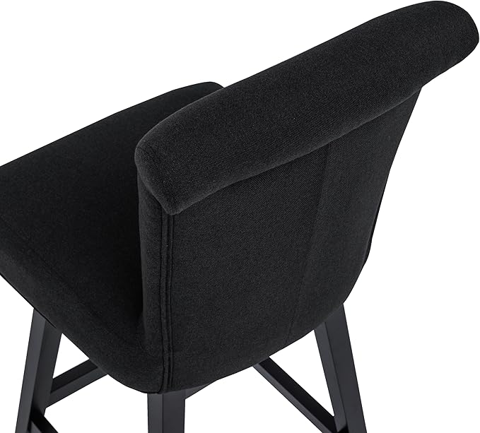 Bar Stools Set of 2, 26 Inch Upholstered Barstools with 15.7" High Back and Footrest, Swivel Counter Height Barstools for Kitchen Island Home Bar Performance Fabric Black