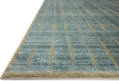 Loloi Chris Loves Julia Calvin Collection CLV-02 Ocean/Olive 7'-10" x 7'-10" Round Area Rug Checkered Neutral Soft Living Room Bedroom Carpet
