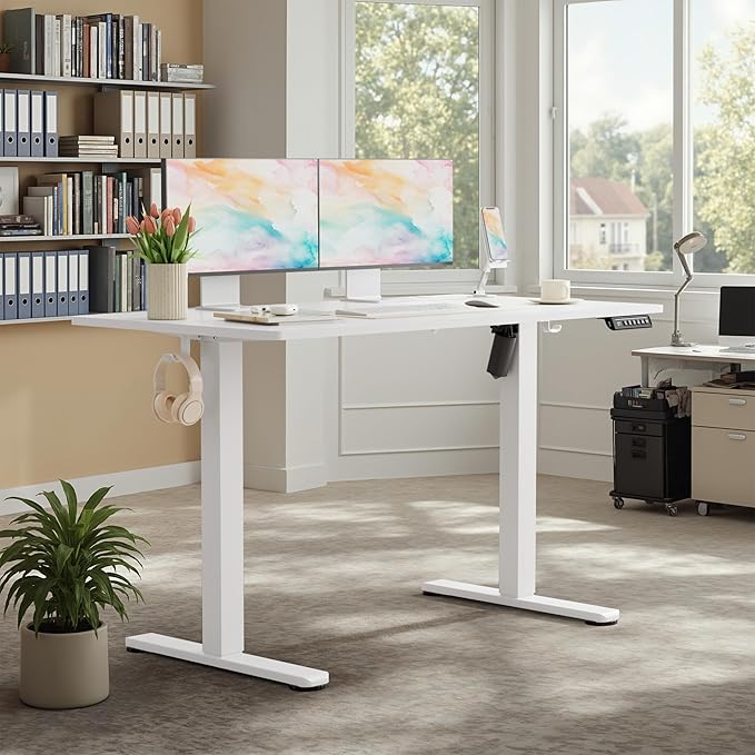 Homall Height Adjustable Electric Standing Desk, Memory Stand up Desk with Headphone Hook, Home Office Desks with Splice Board