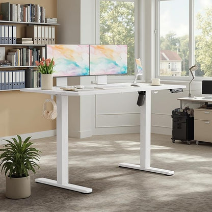 Homall Height Adjustable Electric Standing Desk, Memory Stand up Desk with Headphone Hook, Home Office Desks with Splice Board