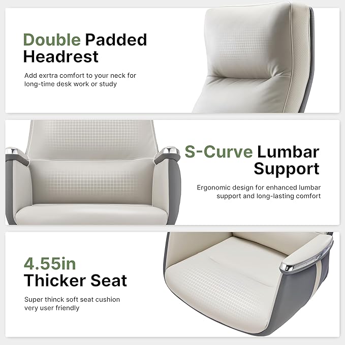 EUREKA ERGONOMIC Royal II Executive Office Chair High Back, Big and Tall with Extra Wide Seat, Silicone Leather Desk Chair Computer Chair, Modern Office Chair Home Office Desk Chairs - Beige Gray