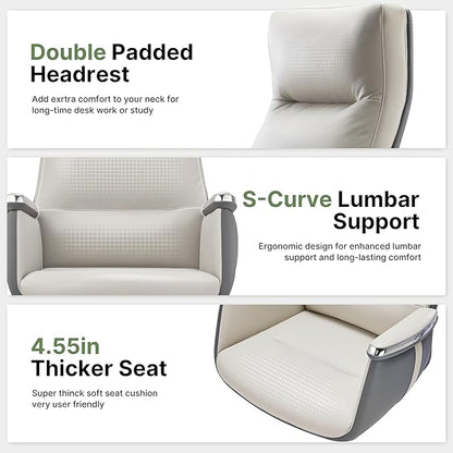 EUREKA ERGONOMIC Royal II Executive Office Chair High Back, Big and Tall with Extra Wide Seat, Silicone Leather Desk Chair Computer Chair, Modern Office Chair Home Office Desk Chairs - Beige Gray