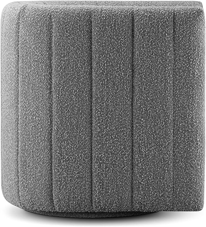 CHERS Rivet Mid-Century Modern Swivel Armchair, Bouclé Fabric Channel-Tufted Accent Chair, 360-Degree Rotating Lounge Chair with Ergonomic Design for Living Room, Bedroom, Home Theater, Gray