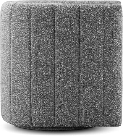 CHERS Rivet Mid-Century Modern Swivel Armchair, Bouclé Fabric Channel-Tufted Accent Chair, 360-Degree Rotating Lounge Chair with Ergonomic Design for Living Room, Bedroom, Home Theater, Gray